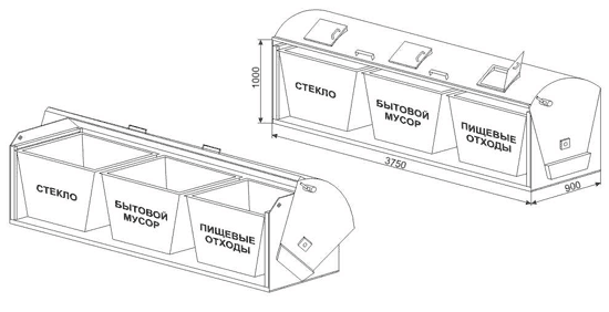 Площадка с откидной крышкой для трех контейнеров под бытовой мусор